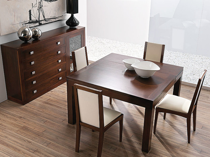Mesa de Comedor Extensible Cuadrada en Madera de Nogal Mesa de Comedor Extensible Cuadrada en Madera de Nogal
