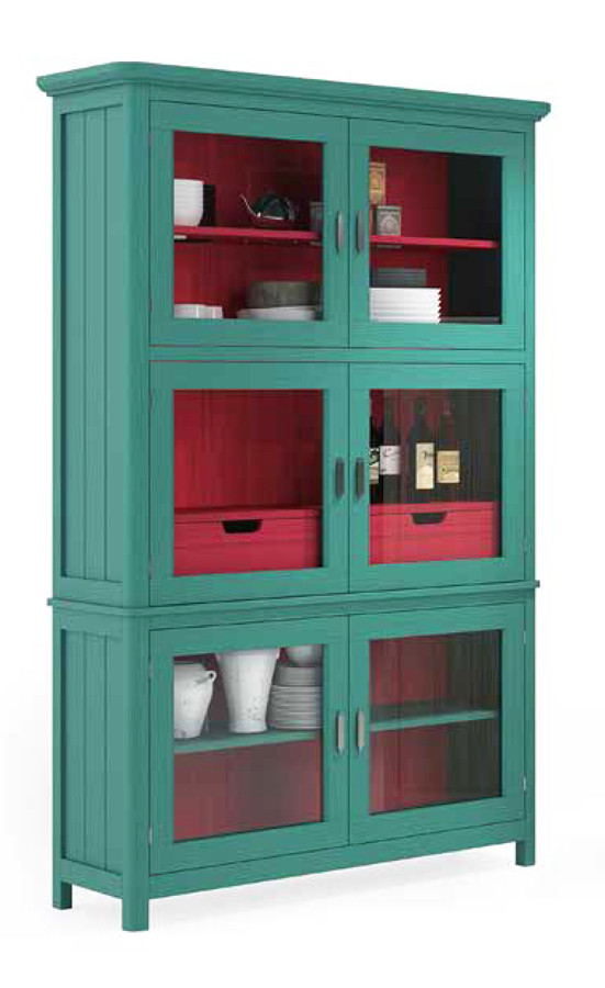 ALACENA DE COCINA DE MADERA NATURAL CON 6 PUERTAS CRISTAL