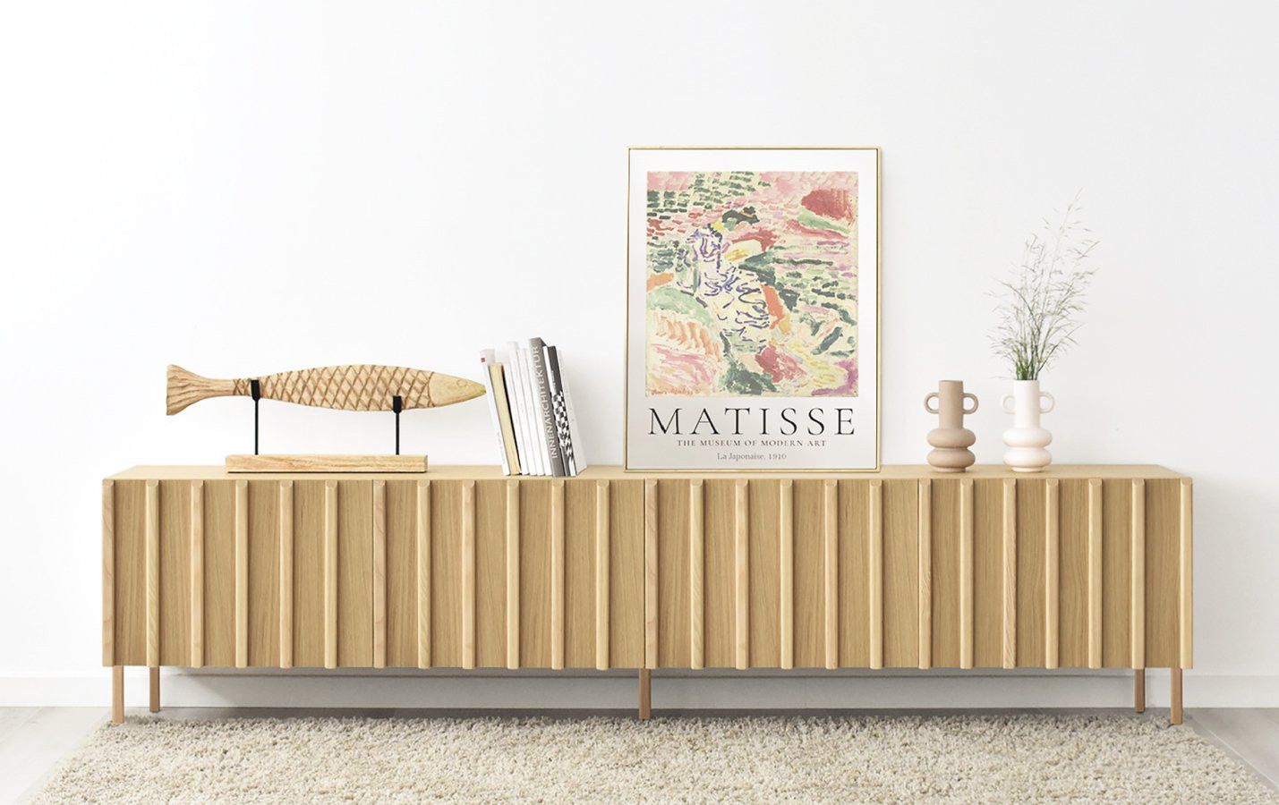 APARADOR BAJO O MUEBLE DE TV DE ESTILO NÓRDICO EN MADERA DE ROBLE