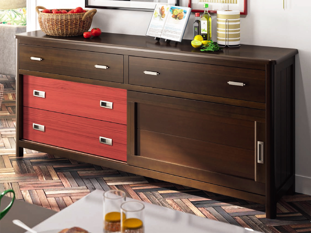 APARADOR CON CAJONES Y PUERTA CORREDERA PARA SALÓN MADERA SOSTENIBLE