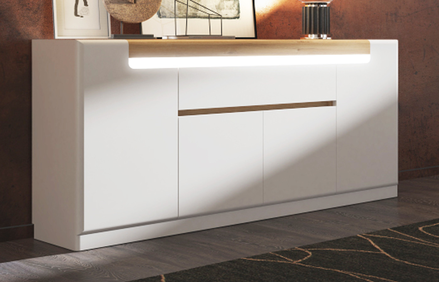 APARADOR DE DISEÑO MODERNO DE MADERA CON FRENTE LUMÍNICO LED - DM
