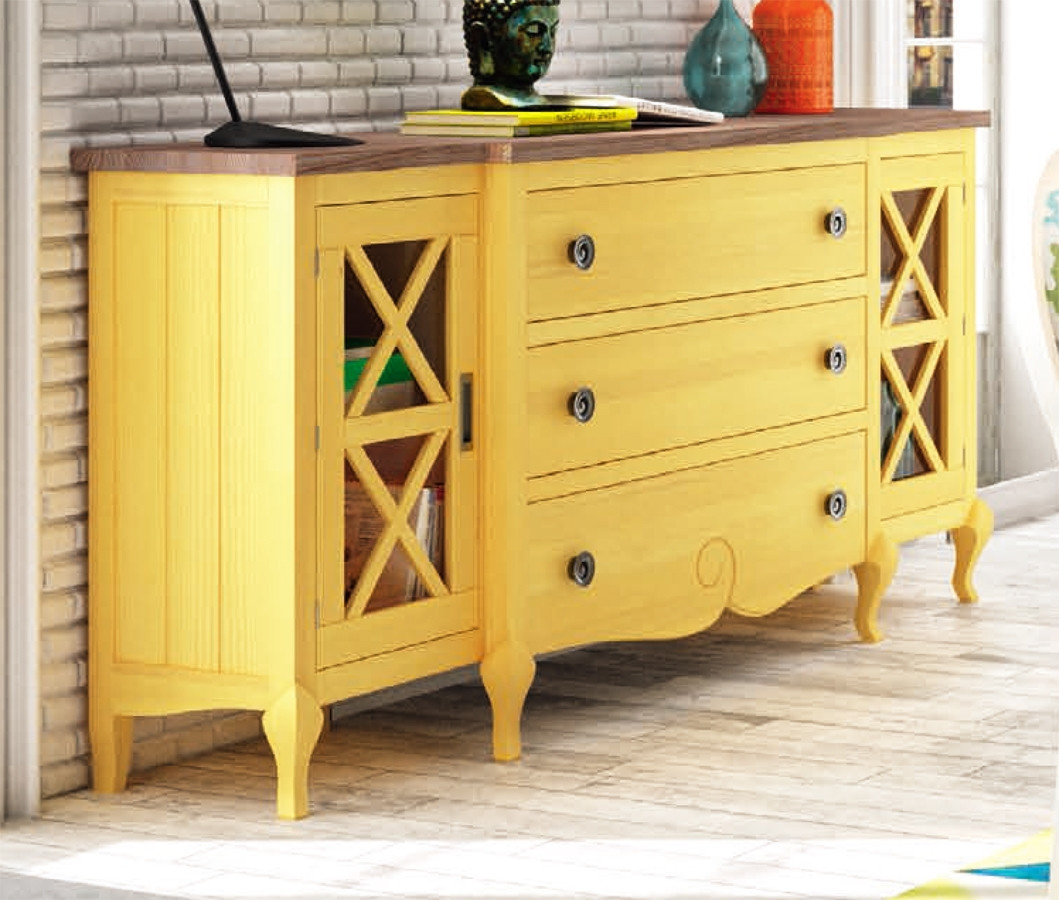 APARADOR ESTILO VINTAGE CON 2 PUERTAS CON ASPAS 2 CAJONES MADERA