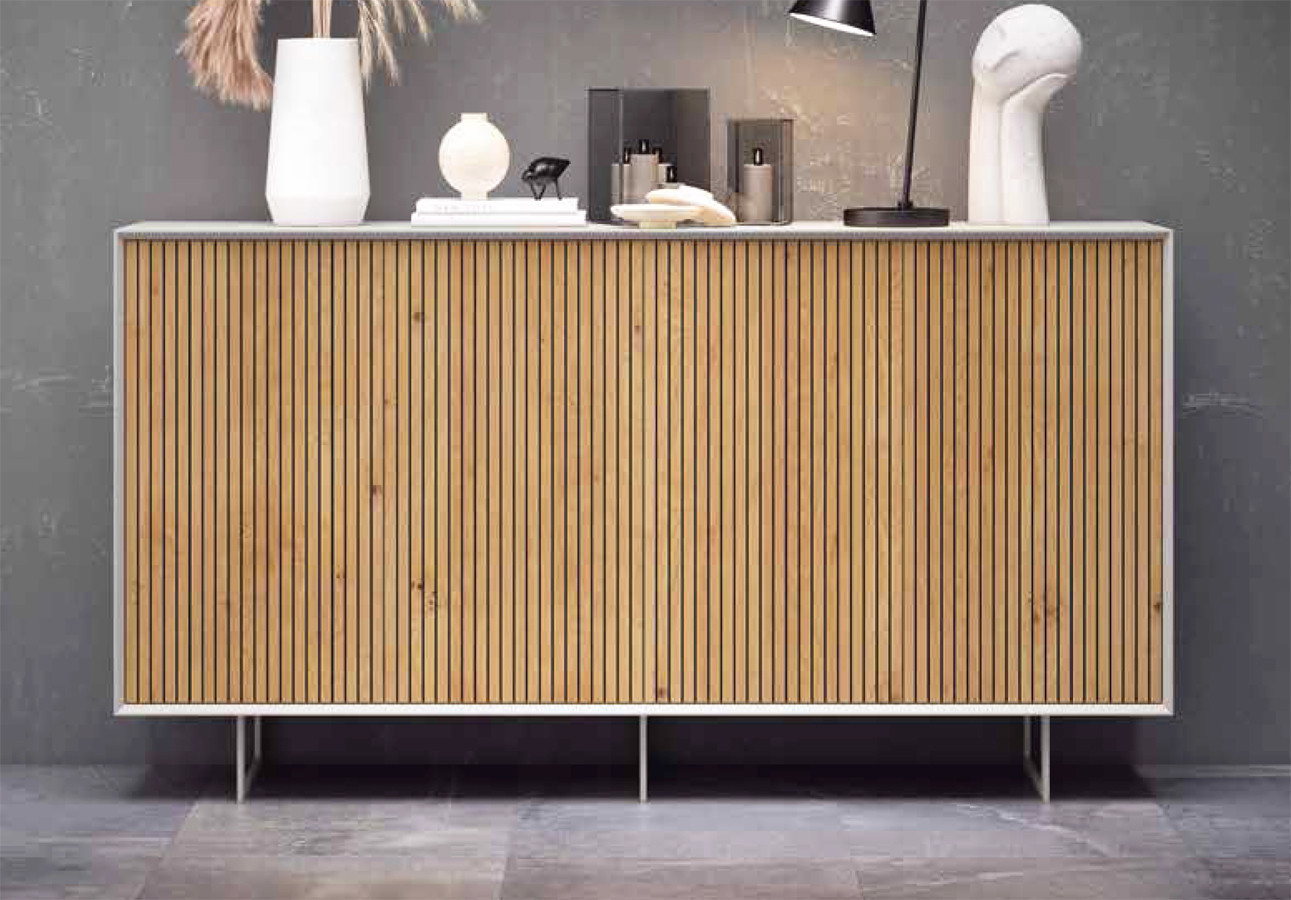 APARADOR DE DISEÑO MODERNO CON PUERTAS Y PATAS METÁLICAS - ROBLE