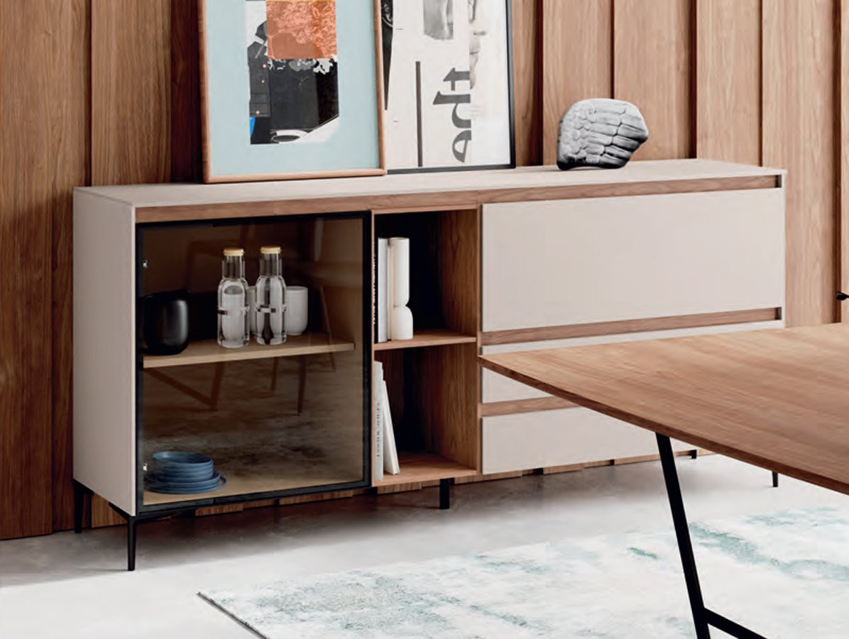 APARADOR CON VITRINA, CAJONES Y PATAS IDEAL PARA TU SALÓN COMEDOR