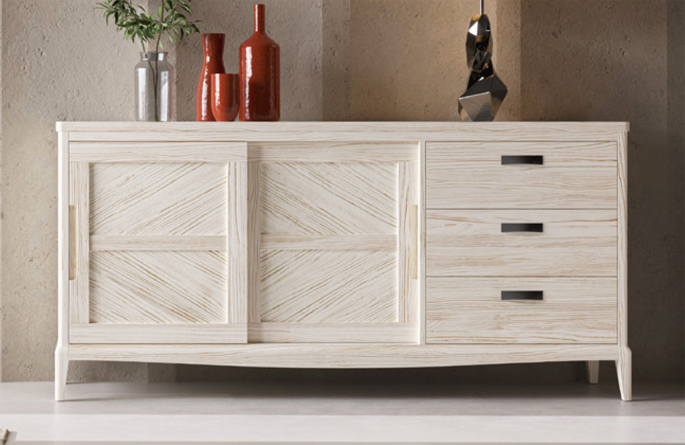 APARADOR CON 2 PUERTAS CORREDERAS Y 3 CAJONES MADERA 