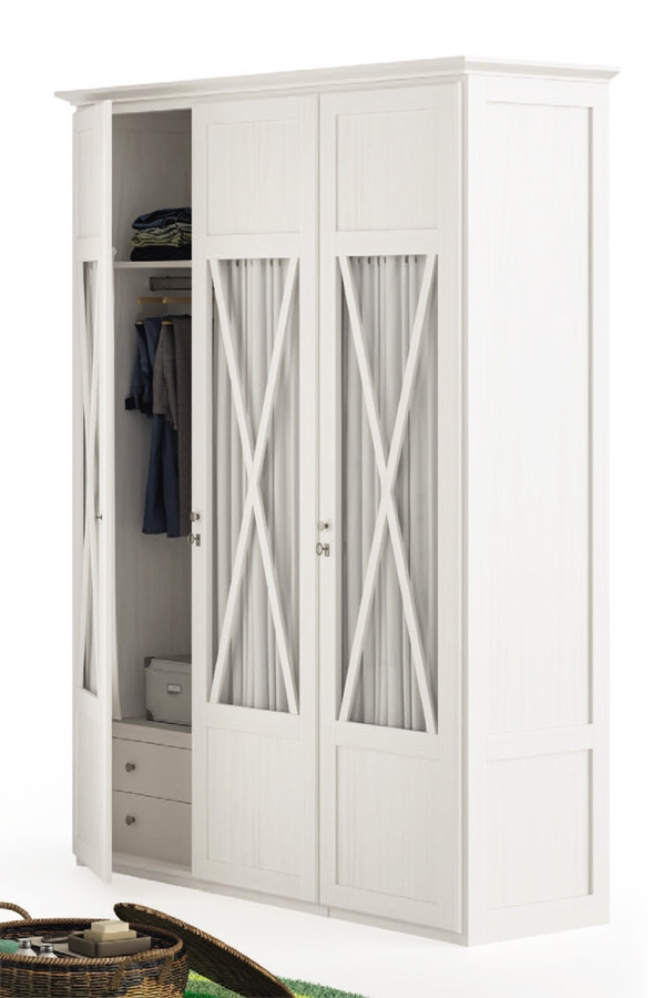ARMARIO ROPERO PUERTAS DE MADERA CON CRISTAL, ASPAS Y VISILLO