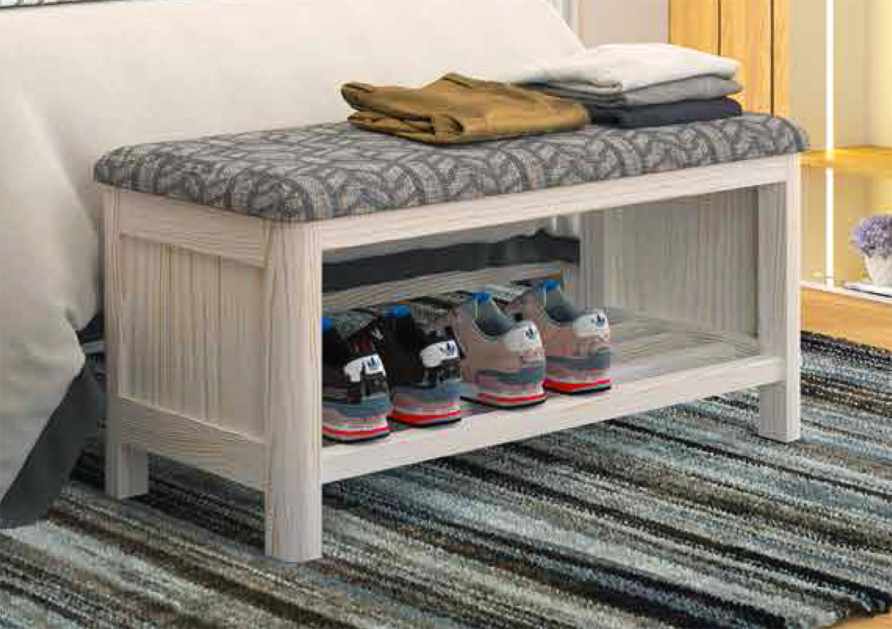 BANQUETA DESCALZADORA CON BALDA PARA DORMITORIO MADERA SOSTENIBLE