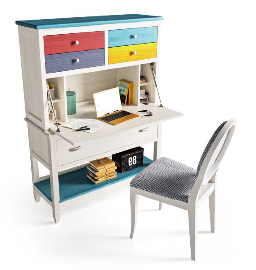 BUREAU ESCRITORIO CON PUERTA ABATIBLE Y CAJONES MADERA NATURAL