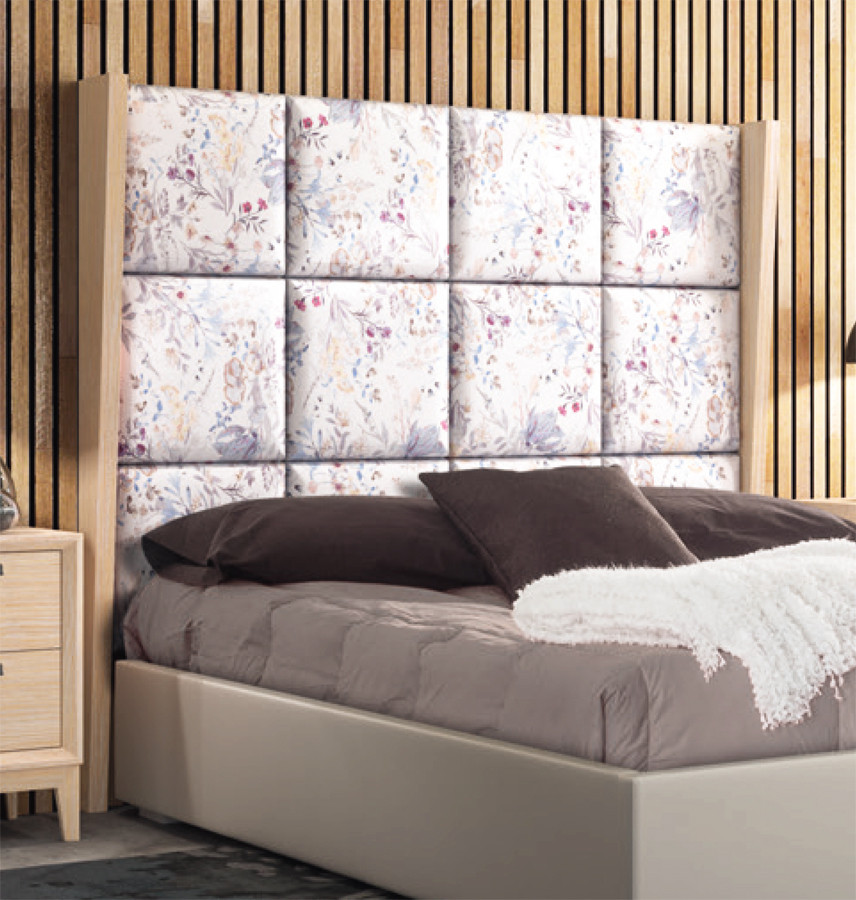 CABECERO DE CAMA TAPIZADO Y MADERA NATURAL DISEÑO NÓRDICO
