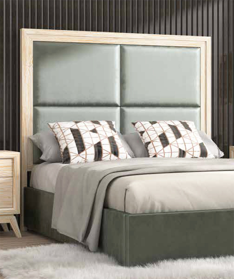 CABECERO DE CAMA TAPIZADO MOLDURA MADERA DE PINO NATURAL
