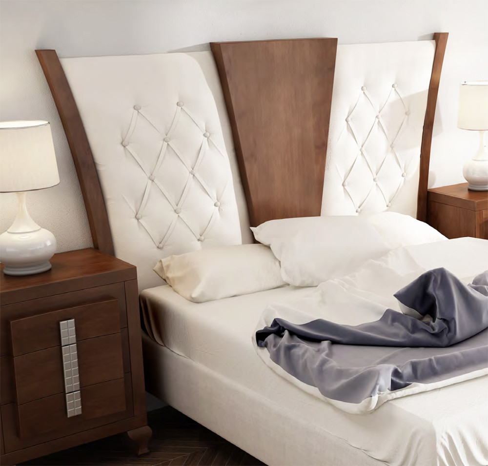 CABECERO CLÁSICO CON PANEL MADERA Y TAPIZADO