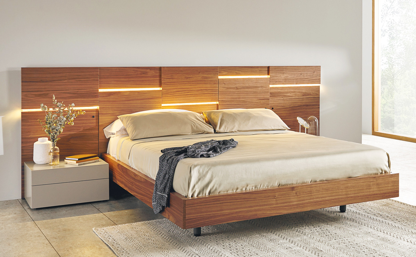 MUEBLES DORMITORIO CON CABECERO CORRIDO CON ILUMINACIÓN LEDS - DM