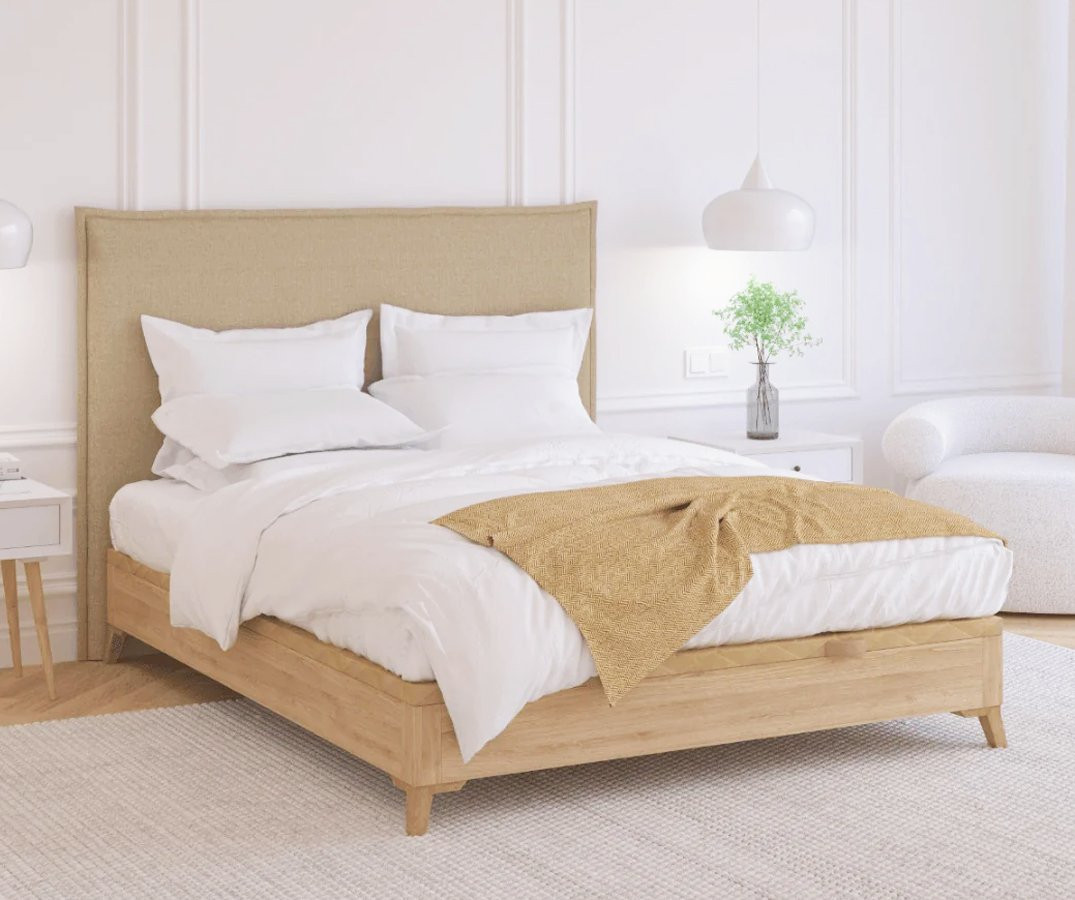PACK DE CANAPÉ DE MADERA ABATIBLE CON PATAS Y CABECERO TAPIZADO