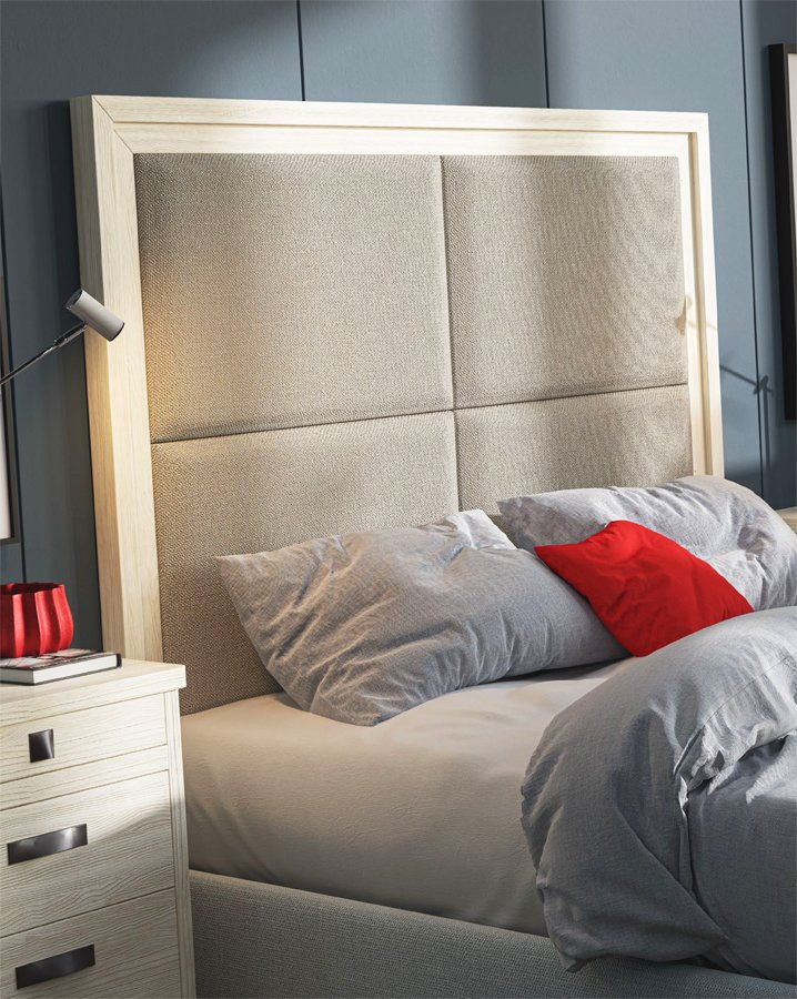 CABECERO DE CAMA TAPIZADO MOLDURA MADERA DE PINO NATURAL