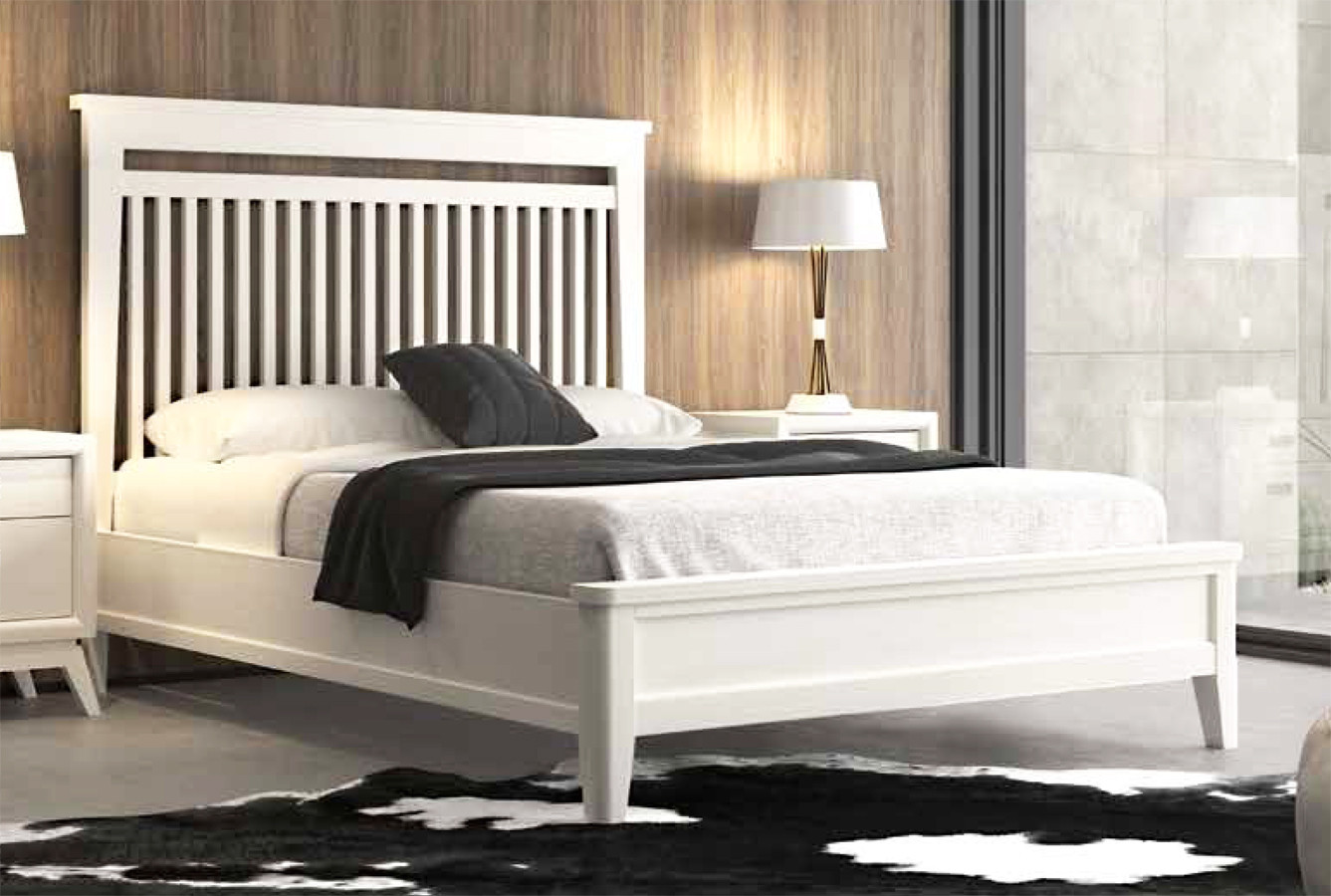 CABECERO DE CAMA CON BARROTES Y CON BANCADA DE MADERA