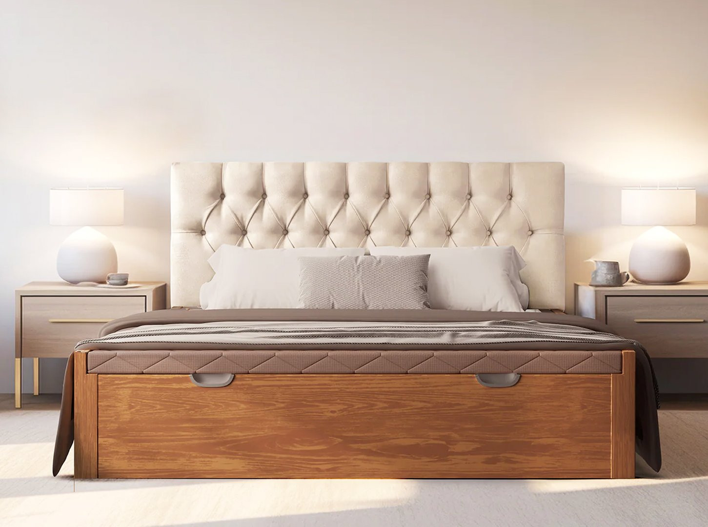 PACK CANAPÉ ABATIBLE DE MADERA CON CABECERO CAPITONÉ TAPIZADO