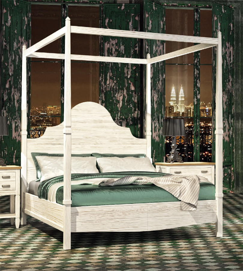 CAMA CON DOSEL PARA DORMITORIO MADERA