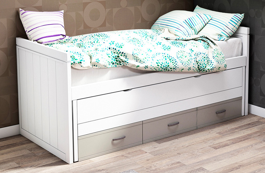 CAMA NIDO COMPACTO 2 CAMAS Y 3 CAJONES MADERA - HAYA