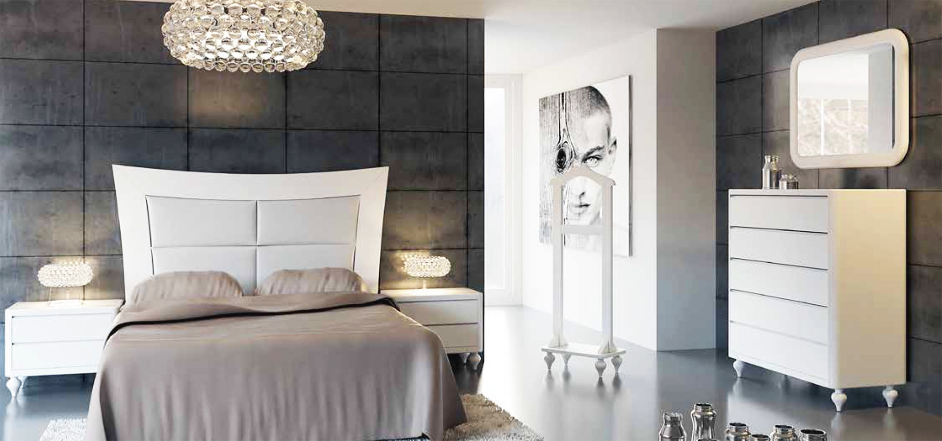 MUEBLES DE DORMITORIO MODERNO CABECERO TAPIZADO - PINO