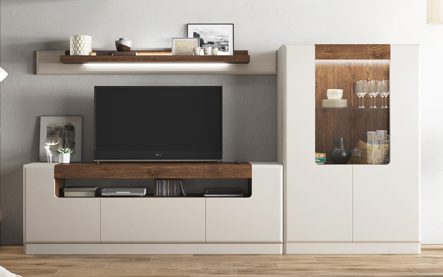 MUEBLES SALÓN COMEDOR MODERNOS DETALLE CHAPA MADERA ROBLE - DM