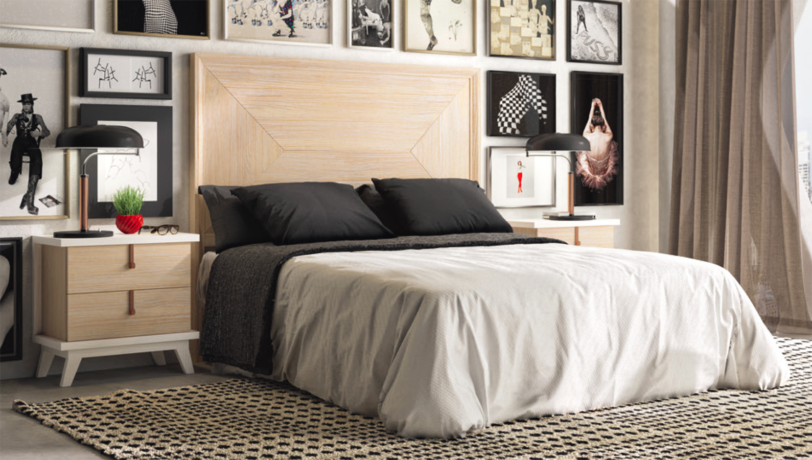 MUEBLES DE DORMITORIO DE DISEÑO NÓRDICO MADERA NATURAL