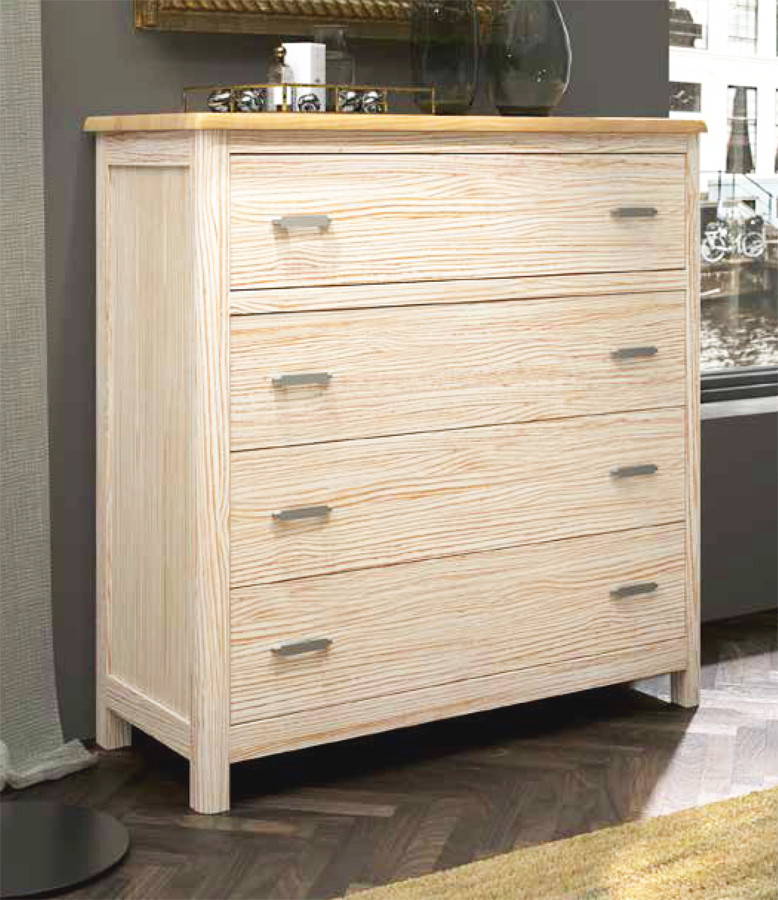 COMODA DE DORMITORIO CON 4 AMPLIOS CAJONES MADERA SOSTENIBLE