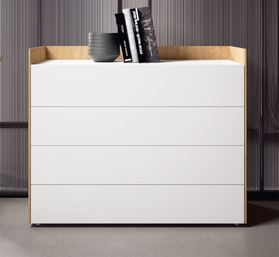 CÓMODA DE DORMITORIO CON 4 CAJONES DISEÑO MODERNO MADERA - ROBLE