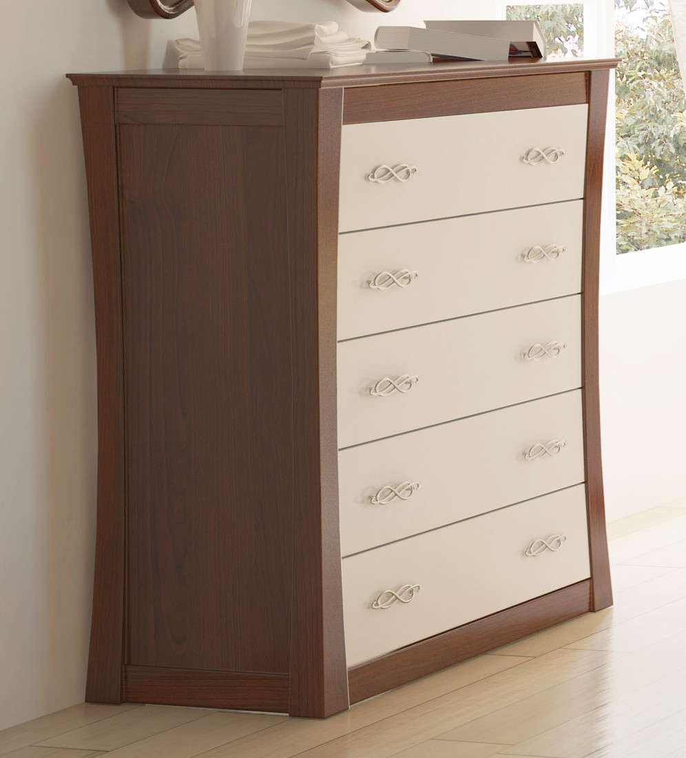 CÓMODA DE MADERA ESTILO CLÁSICO MODERNO CON 5 CAJONES - PINO
