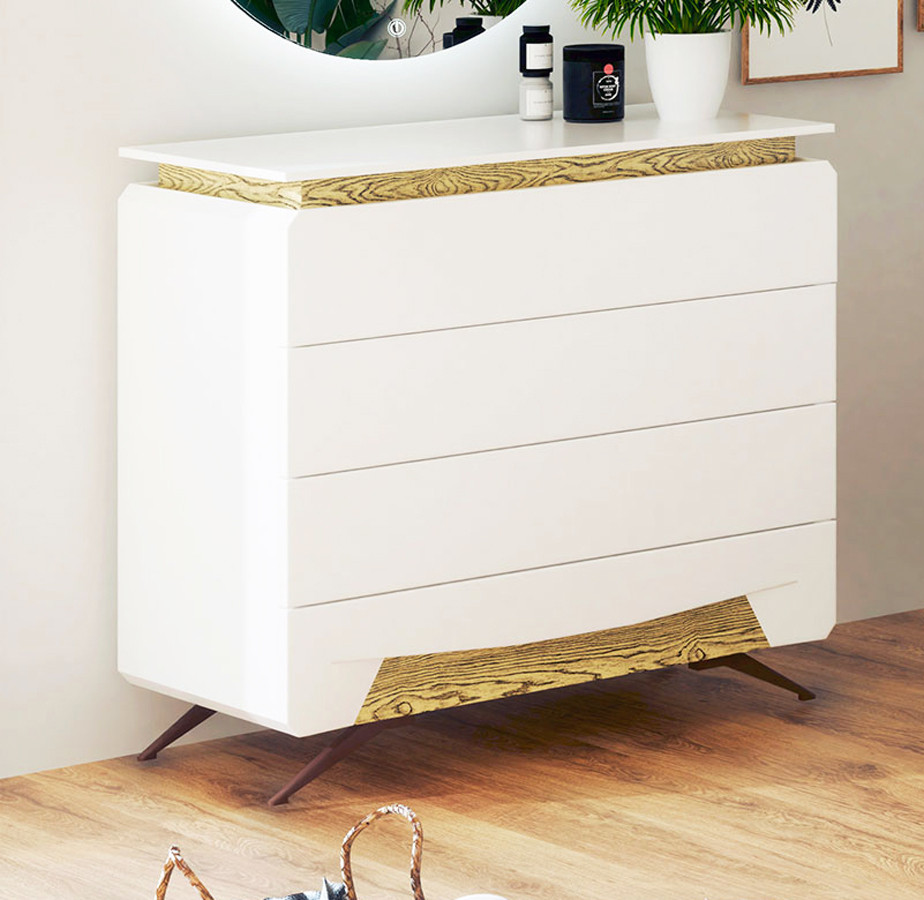 CÓMODA DE DORMITORIO DE DISEÑO NÓRDICO CON 4 CAJONES Y PATAS - DM