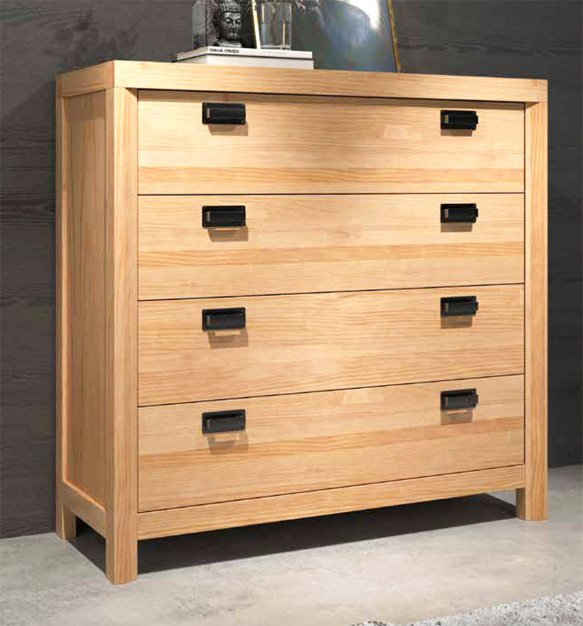 CÓMODA CON 4 AMPLIOS CAJONES FABRICADA EN MADERA DE PINO NATURAL