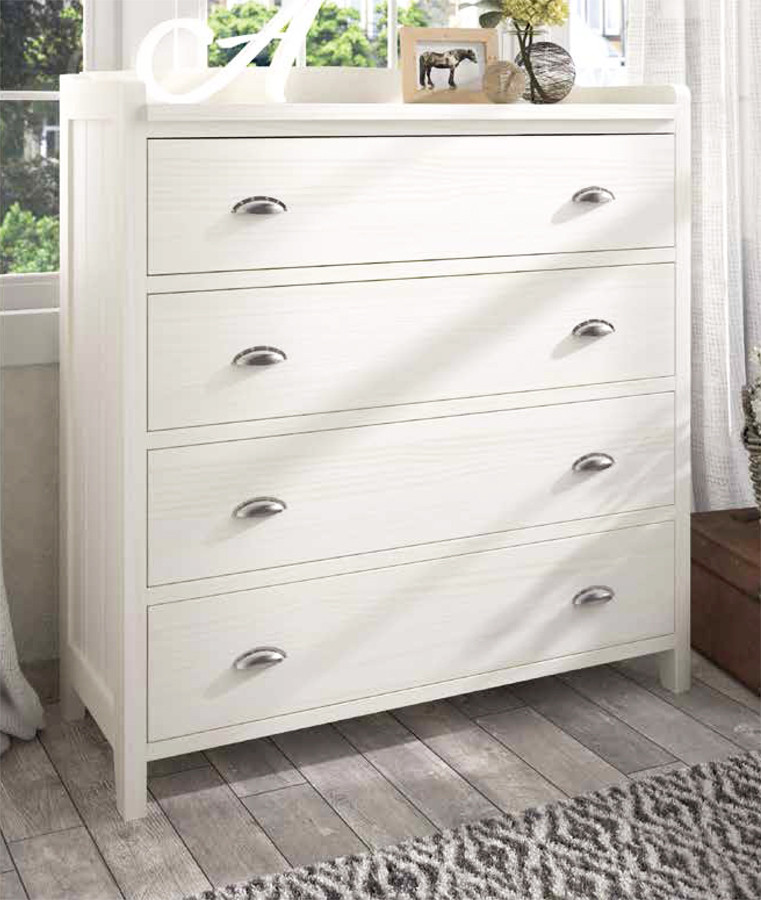 COMODA 4 CAJONES DE MADERA NATURAL PARA DORMITORIOS
