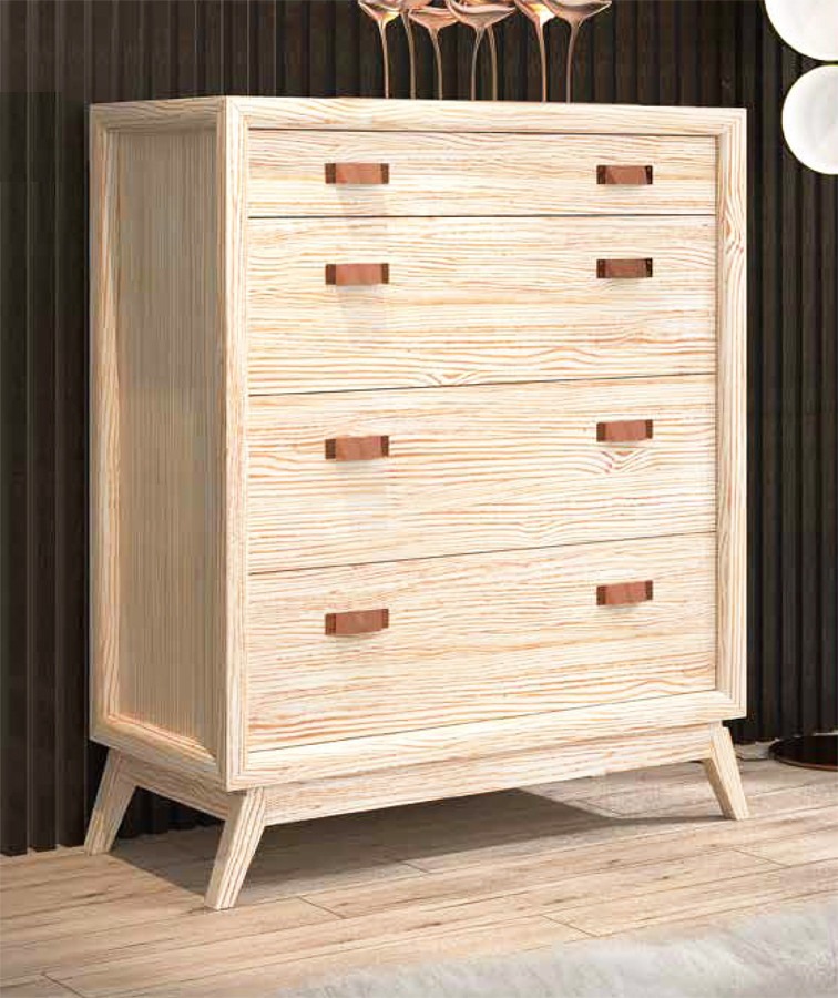 Better Home Products Isabela - Cómoda de madera de pino maciza con 4  cajones, color natural