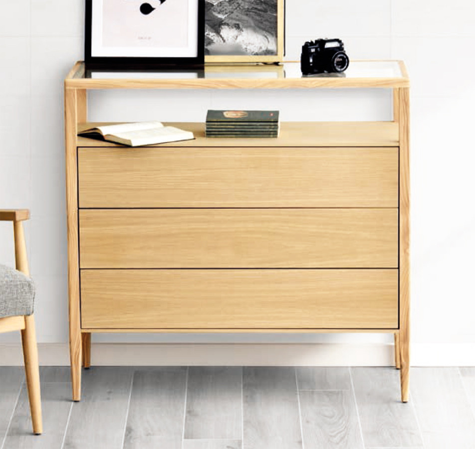 CÓMODA CON 3 CAJONES Y HUECO ESTILO NÓRDICO MADERA - ROBLE