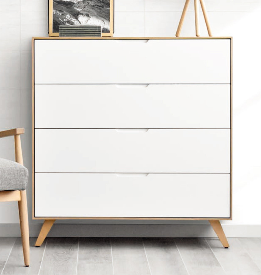 CÓMODA CON 4 CAJONES PARA DORMITORIOS ESTILO NÓRDICO - ROBLE