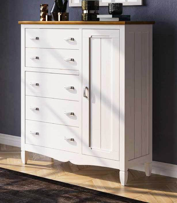 COMODA CON PUERTA Y 5 CAJONES MADERA