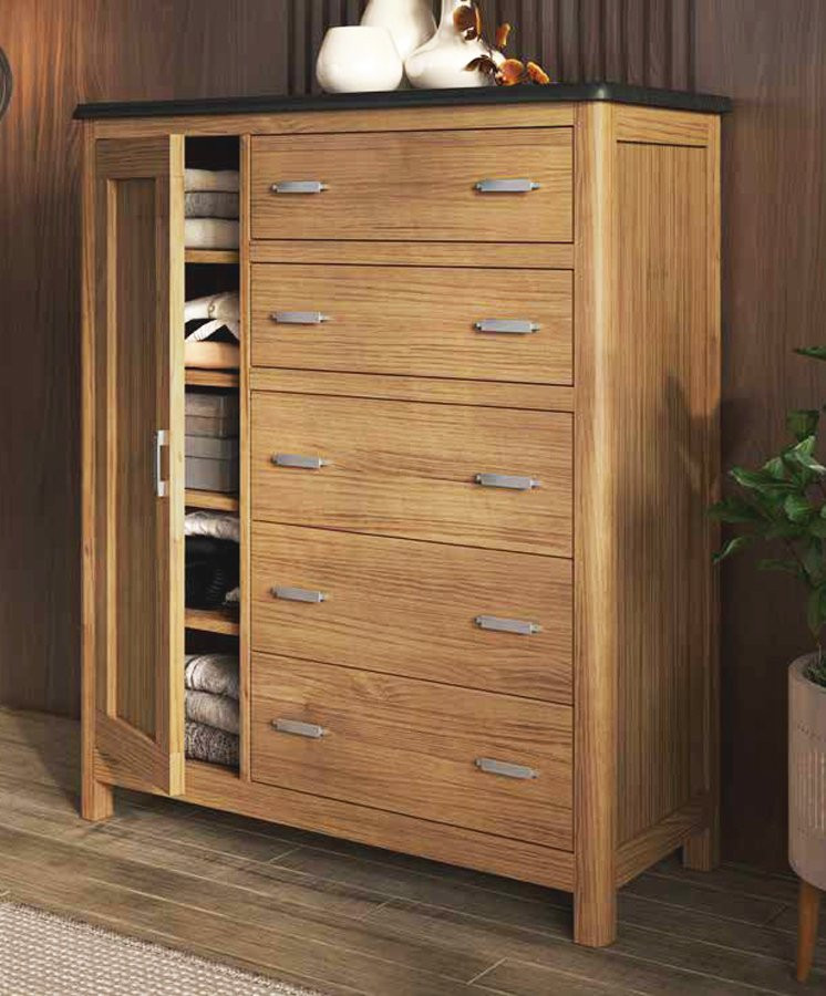 COMODA CON 5 CAJONES Y 1 PUERTA MADERA NATURAL SOSTENIBLE