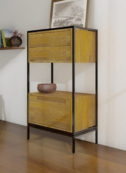CÓMODA NÓRDICO INDUSTRIAL ESTRUCTURA HIERRO LACADO Y MADERA ROBLE