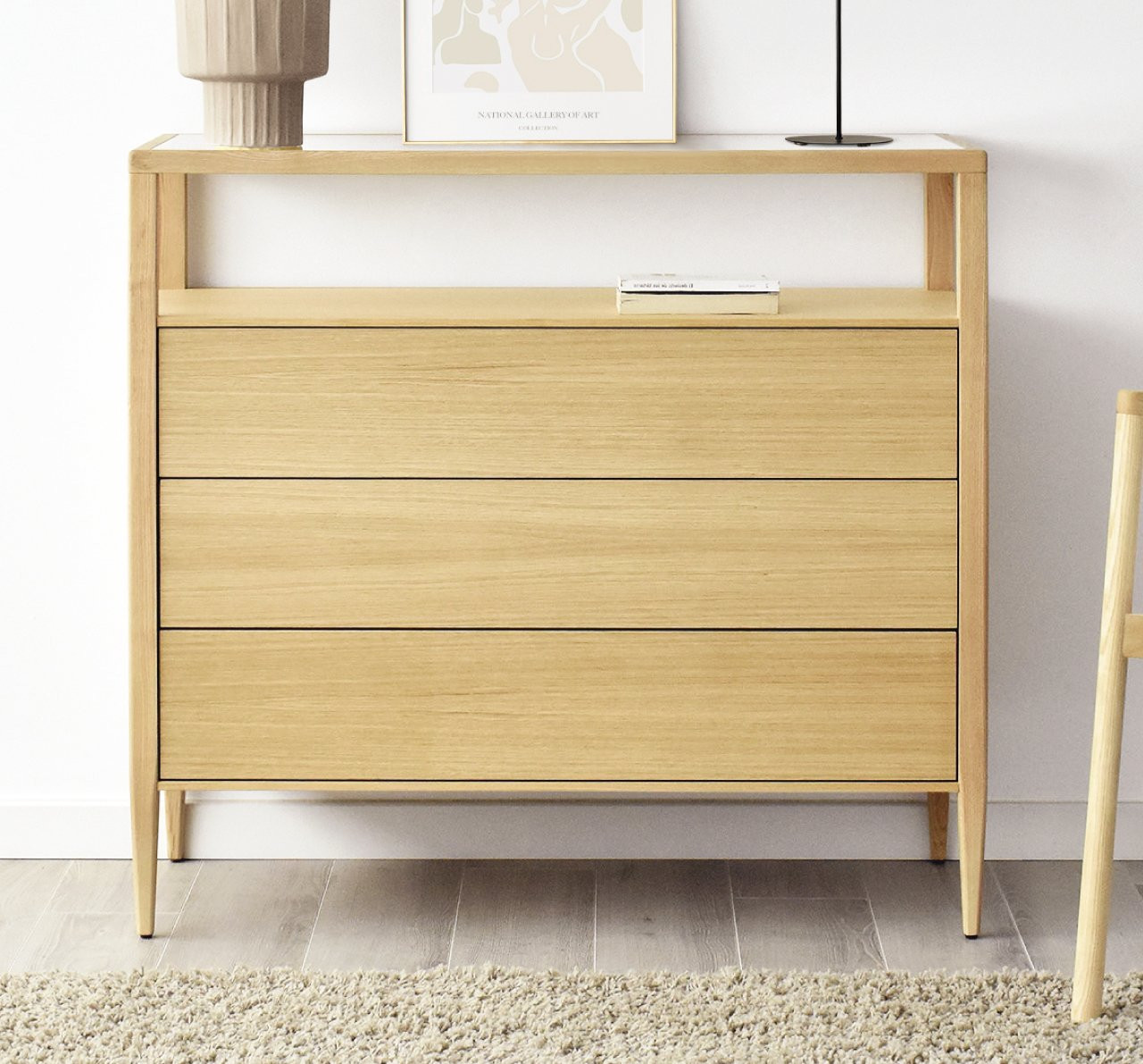 CÓMODA CON 3 CAJONES Y HUECO ESTILO NÓRDICO MADERA - ROBLE