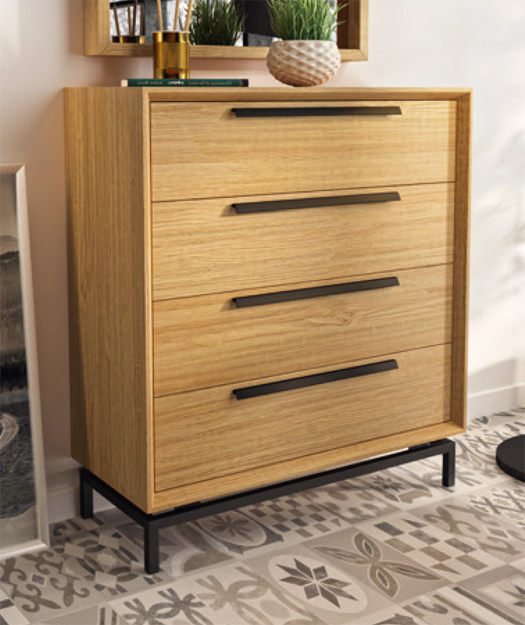 CÓMODA ESTILO NÓRDICO ESCANDINAVO CON 4 CAJONES MADERA NATURAL