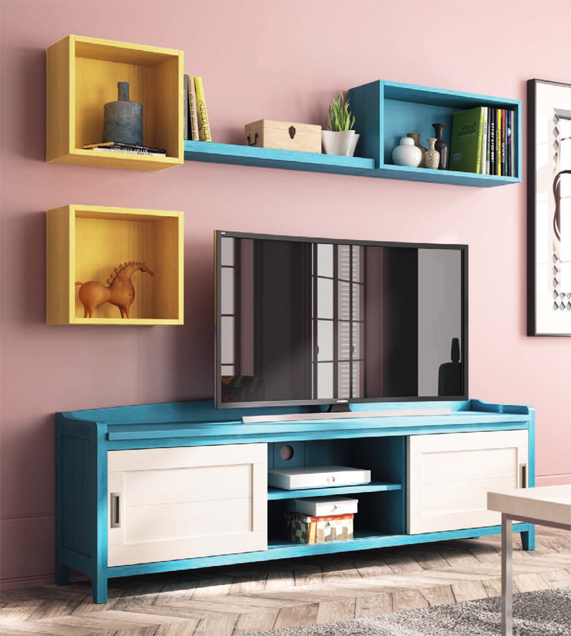 COMPOSICIÓN PARA LA TV CON MUEBLE Y ESTANTERÍAS CUBO