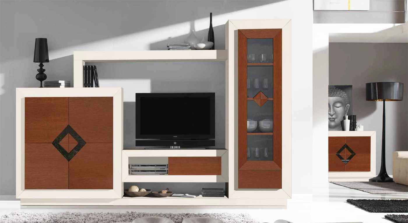 Dmora Sistema De Pared Para Salón Mueble Tv Moderno De Roble Con Mueble Alto  De 2 Puertas Y Balda 200x46x41 cm Color Roble Y Blanco Marrón