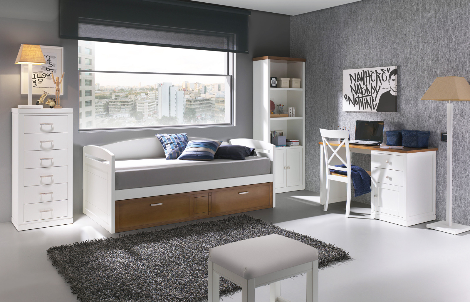 MUEBLES DORMITORIO JUVENIL CAMA NIDO Y ESCRITORIO - HAYA