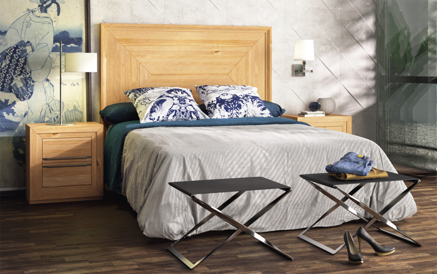 DORMITORIO CON CABECERO RECTO MADERA DE CALIDAD