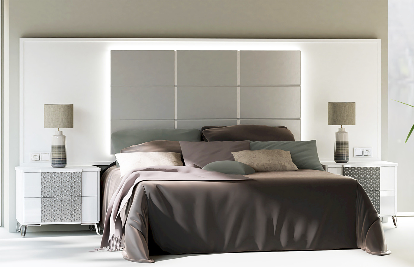 MUEBLES DORMITORIO DE DISEÑO MODERNO CABECERO CON LUCES LED - DM