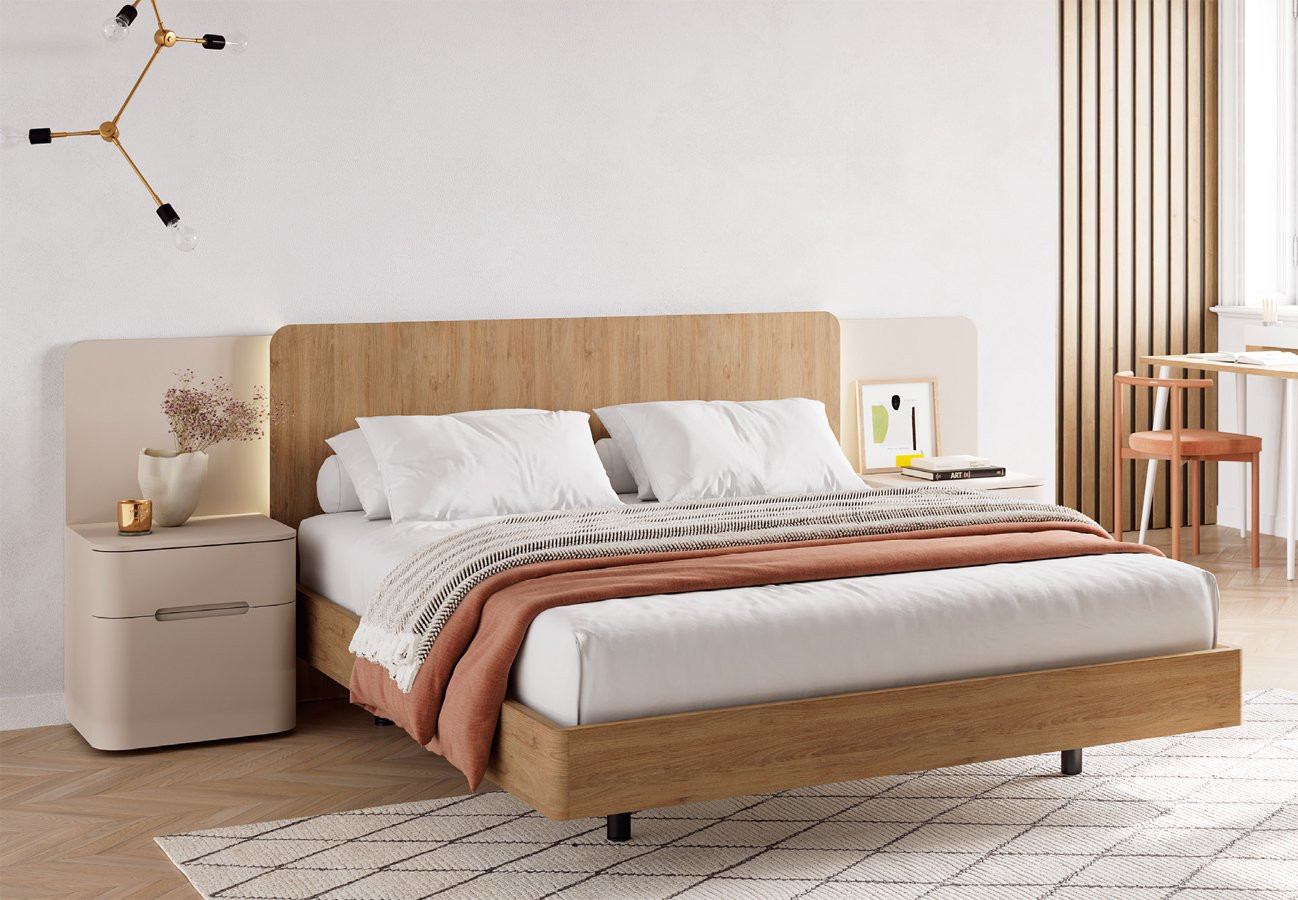 CONJUNTO DE DORMITORIO CON MESILLAS CON LAS ESQUINAS CURVADAS