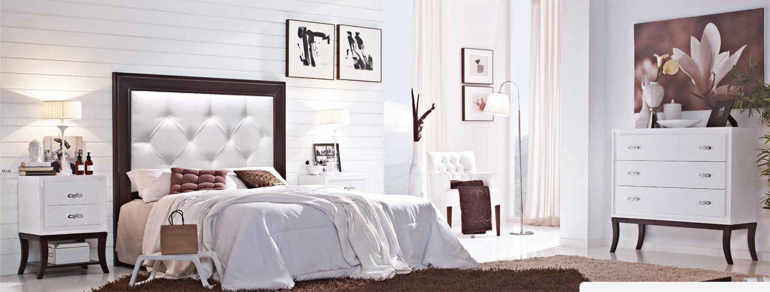 DORMITORIO MATRIMONIO CABECERO TAPIZADO ROMBOS - PINO