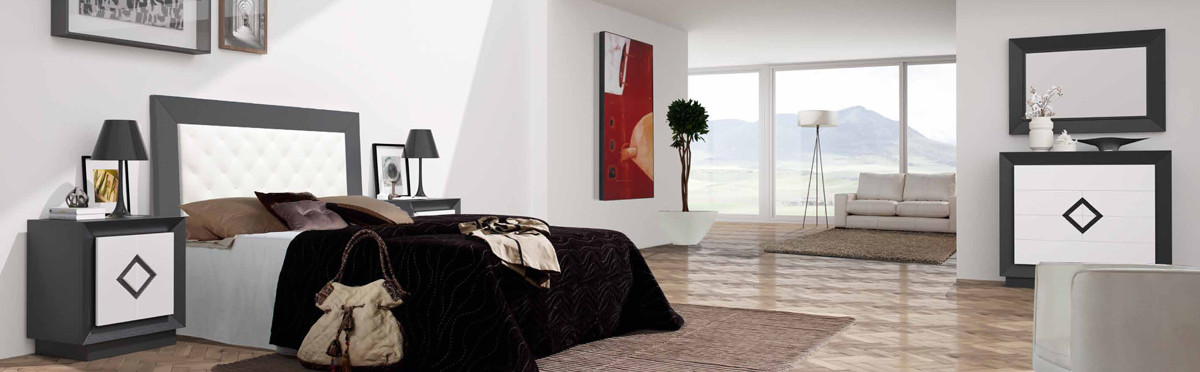 DORMITORIO MATRIMONIO CON CABECERO TAPIZADO Y EN MADERA - ROBLE