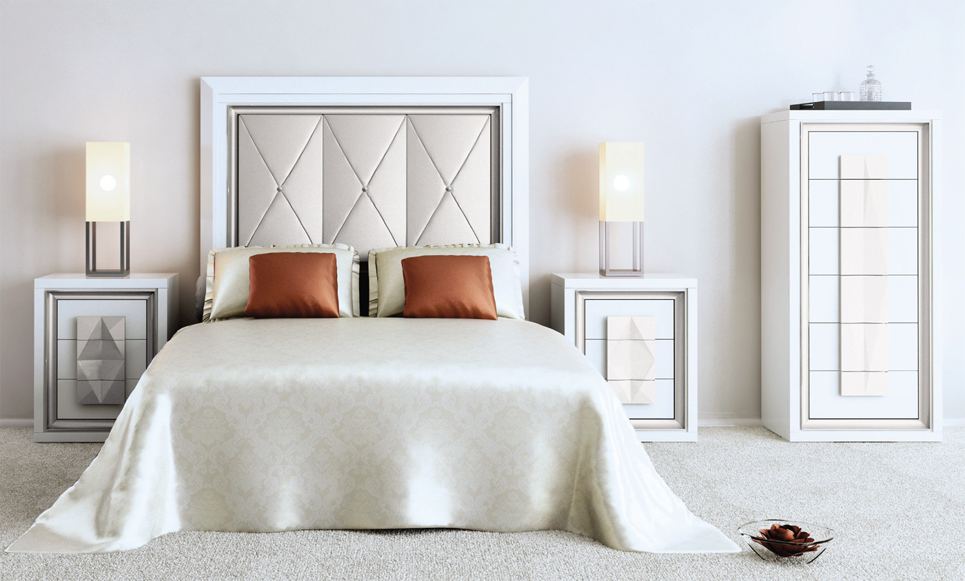 CONJUNTO MUEBLES DORMITORIO CABECERO TAPIZADO - PINO
