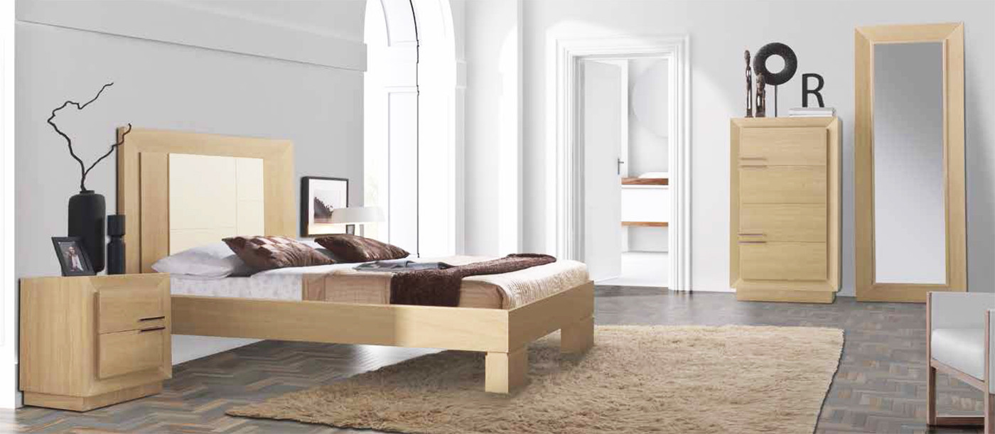 MUEBLES DE DORMITORIO CAMA CON BANCADA DE MADERA - ROBLE