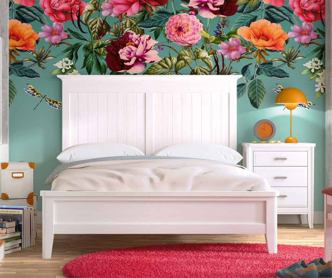 DORMITORIO CON CAMA Y MESILLA DE NOCHE EN MADERA NATURAL - PINO